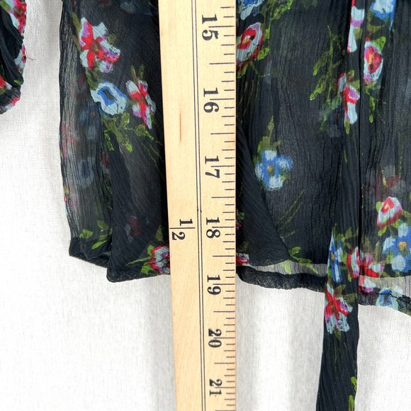 FREE PEOPLE Buttercup Embellished Button Down Top Womens XS Black Sheer Floral - Picture 12 of 12